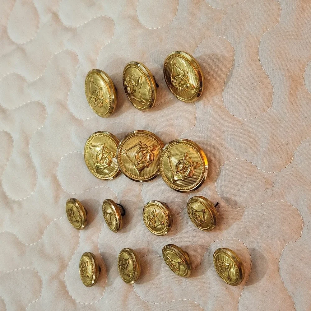 Set of 14 Waterbury Gold FOX HUNTING BLAZER BUTTONS French Horn Shank Equestrian